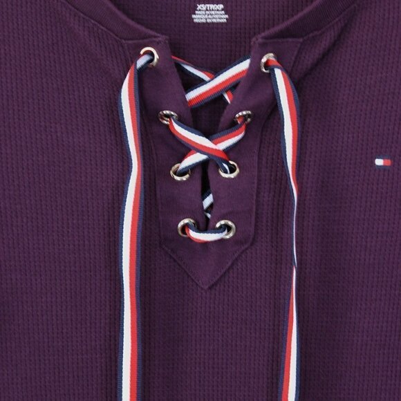 Tommy Hilfiger Purple Waffle Lace Up Henley Extra Small - Picture 6 of 11